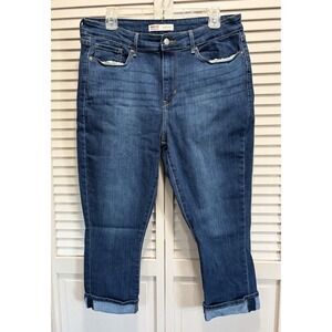 Levis Denim Jeans Med Wash Cuffed Capri Size 14 Mid Rise Logo Pockets‎